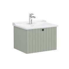 Vitra Root Groove 69365 Lavabo Dolabı, Tek Çekmeceli, 60 Cm, Mat Retro Yeşil, Klasik Lavabolu